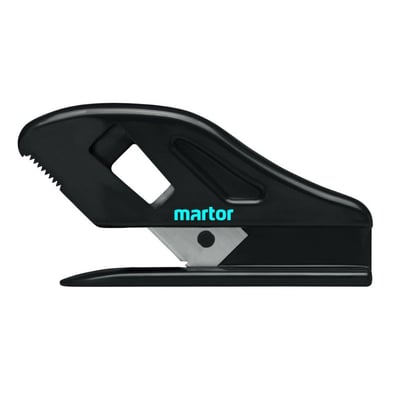 Martor Secumax Mobilex justerbar sikkerhedskniv i sort, med synligt blad og martor logo.