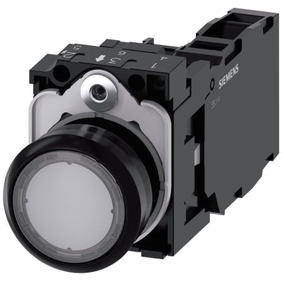 Siemens 22mm rund, klar, oplyst trykknap med 1NO/1NC kontakter og integreret LED 24V.