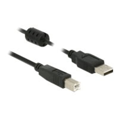 Sort DeLock USB 2.0-kabel på 2 meter med USB Type-A-hanstik i den ene ende og USB Type-B-hanstik i den anden.