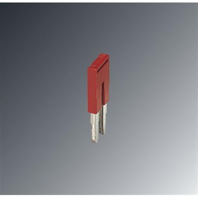 Phoenix Contact indlægsbro FBS 2-6, 2P, rød, isoleret på en grå baggrund og fremhæver dens kompakte design.