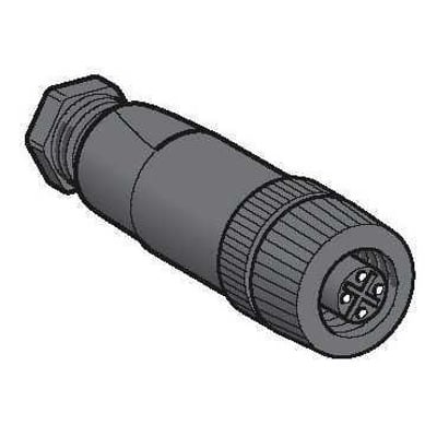 Schneider Electric M12 4P stik i sort kunststof, lige og uden kabel, med 4 poler og plastik flange.