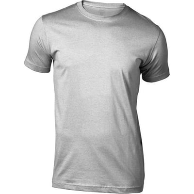Gråmeleret Mascot T-shirt Calais i 6XL størrelse, fremstillet af 100% bomuld med rund hals og ribkant, fotograferet på neutral baggrund.