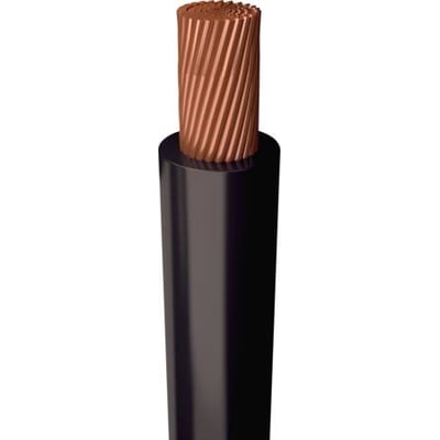 Sort H07Z-K 1X2,5 halogenfri monteringsledning med tværsnit på 2,5 mm², viser blottede kobberledere og sort isolation.