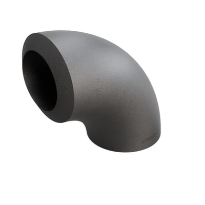 Indura 90° bøjning i gråt P235GH-TC1 stål med 76,1x12,5mm dimensioner og 3D radius.