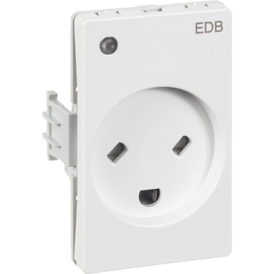 Lauritz Knudsen CLIC'LINE indsats stikkontakt i hvid med EDB-mærkning og en lille rød lampe, til 2-polet med jord tilslutning.