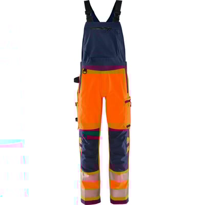 Fristads Green Stretch overalls i hi-vis orange/marine, str. C62, med justerbare seler og mange praktiske lommer.