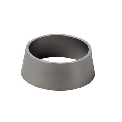 Koncentrisk konus i 316L rustfrit stål, 114,3 mm ydre diameter og 76,1 mm indre diameter, 2 mm tykkelse.