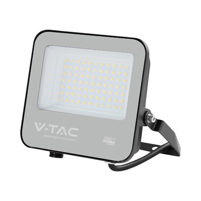 Sort V-TAC LED-projektør på beslag med synlige LED'er, Cree-chip, 50 W og lysstrøm på 9.250 lm.