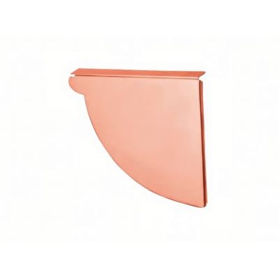 Vmzinc endebund i kobber til højre side af en 1/4-rund tagrende med 333 mm diameter, vist på hvid baggrund.