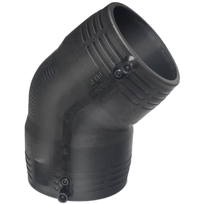 Georg Fischer GF ELGEF Plus el-vinkel i sort PE100 materiale med 45 graders bøjning og 180 mm diameter.