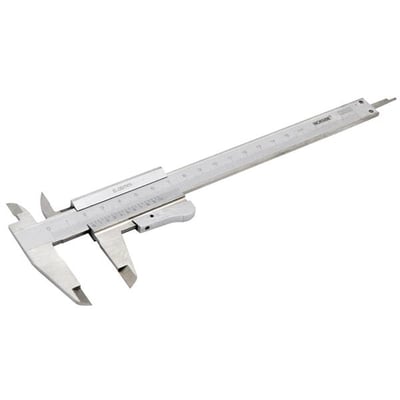 Ironside skydelære i rustfrit stål, 150 mm, set skråt med måleskala, målekæber og dybdemål.