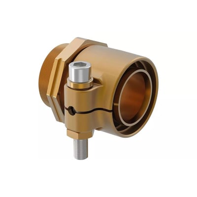 Messing Uponor Wipex kobling med 63mm rørindføring og synlig umbraco skrue til fastspænding.