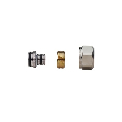 Bonomi omløbersæt til AO fordelerør i 16x1/2 tommer, viser sættets tre dele isoleret på hvid baggrund.