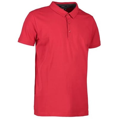 ID Identity rød business polo shirt i størrelse 3XL med stretch, flot skjortekrave og tofarvede knapper.