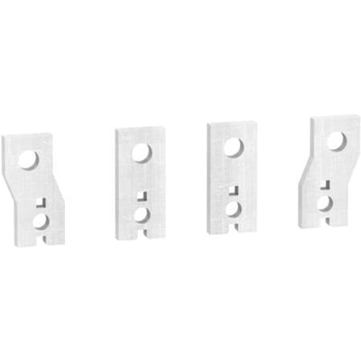 Fire identiske Schneider Electric spredere i metal med rund og firkantet åbning, vist fra siden mod hvid baggrund.