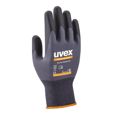 Uvex Athletic Allround sikkerhedshandske i størrelse 8, med grå tekstil og sort NBR-skumbelægning for godt greb.