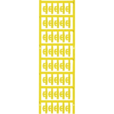 Weidmüller SlimFix Clip ledningsmærker i gul farve, vist på en strimmel med flere mærker klar til montering.