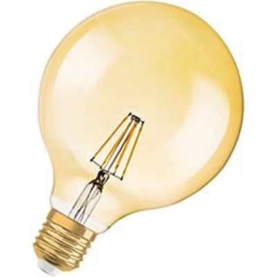 Osram Ledvance 1906 Globe125 LED-pære med amber glas og synlig filament, E27 sokkel, 4W, 410lm, 2400K.