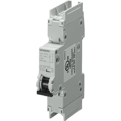 Siemens SENTRON 5SJ4 enpolet automatsikring med D-karakteristik og 4 A, set skråt forfra.