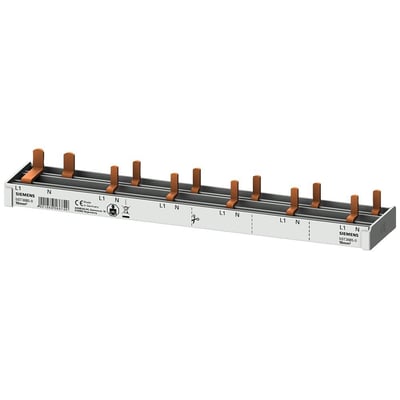 Siemens PIN samleskinne 10mm², model 5ST3685-0, med 12 tilslutningspunkter og tydelige L1/N markeringer for sikker installation.