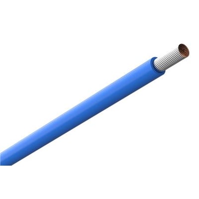 Amokabel TEXILine HF90 FT monteringsledning på 1 mm² i lyseblå med afisoleret ende og synlig flertrådet leder.