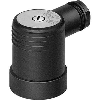 Festo vinkelstikdåse PEV-1/4-A-WD, en sort 4-benet IP65 vinkelstikdåse med påskrift, der viser model og producent.