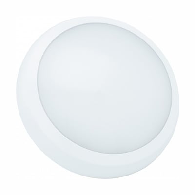 Hvid, rund SpectrumLED Nymphea City Pro 2 CCT loftlampe med flad front og bred kant.