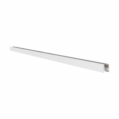 SpectrumLED SHIFT slim track-skinne i hvid aluminium, vist på skrå med den åbne profilende synlig.