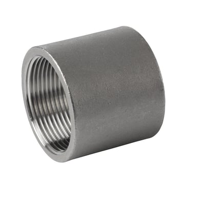 Muffe sf PN16, 1/2'' i AISI 316 rustfrit stål, med indvendigt BSPP gevind på hvid baggrund.