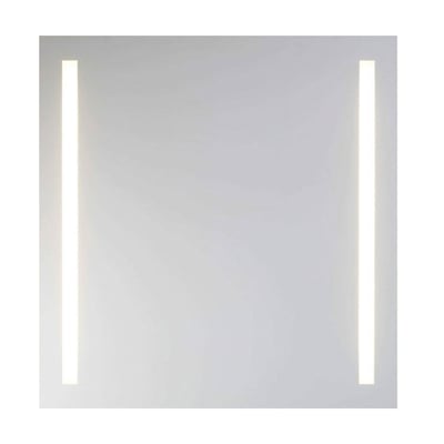Tæt på Laufen Arte spejl, der viser de to oplyste lodrette lysfelter på en ren, hvid overflade.