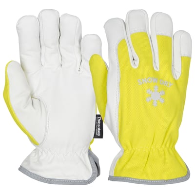Boisen Safety Snow Dry 2410 vinterhandsker i str. 9, med hvidt fåreskind og gul hi-viz overhånd med refleksdetaljer.