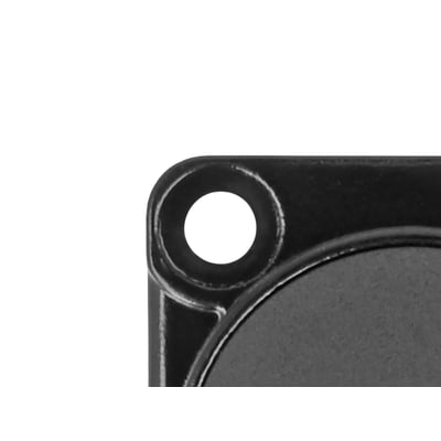 Sort Delock D-type-modul med to USB-A-hunstik på hver side; her ses hjørnet af monteringsflangen med hul.