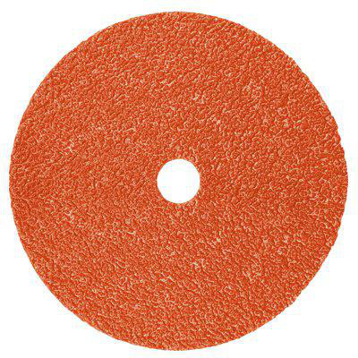 3M™ fiberrondel 787C, 180 mm, med centerhul og en grov, orange overflade til metalbearbejdning.