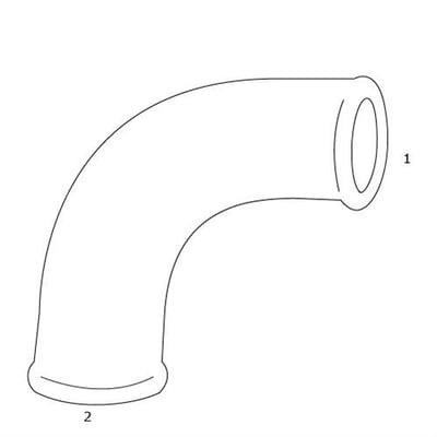 Tegning af Viega vinkel i rødgods, 45° MF/NP og 1 1/2", vist med muffe- og nippelender.