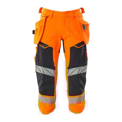 Mascot Hi-Vis knickers med hængelommer i orange og mørk marine, str. C52, med reflekser og vandafvisende finish.