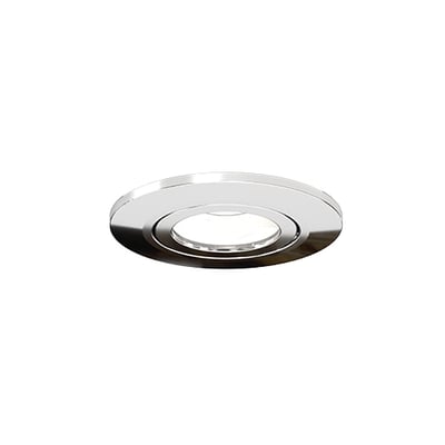 Ansell Lighting Prism Pro XM kipbar downlight med rund front i krom, set skråt forfra.