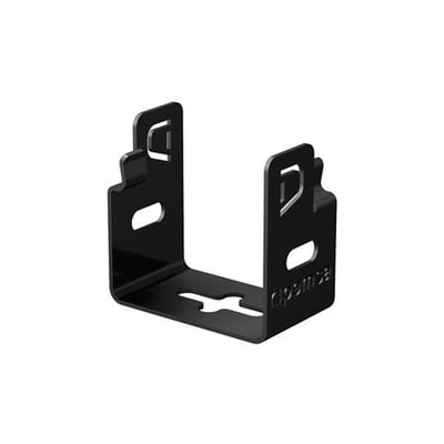 Et sort metal gulv-/loftbeslag 60 BK8 til Rejiband trådnetbakke, vist på hvid baggrund. Beslaget har logoet 'npeNca'.