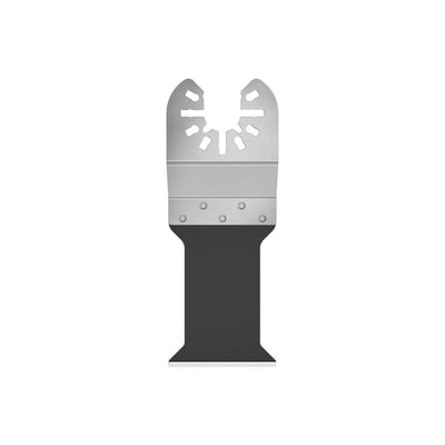 Ironside savklinge til multicutter, 32 mm, med hårdmetalspids og bredt savtakket skær set forfra.