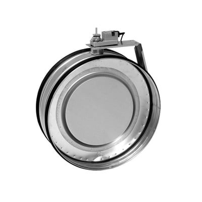 Lindab spjæld DTBU/DTH1U160 til 160mm rør i galvaniseret stål med lukket spjæld og monteret motor.