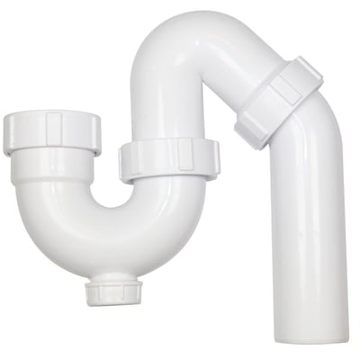 Unico hvid vandlås til køkkenvask med 1 1/2" gevind og 50 mm diameter, fremstillet af plast med renseprop.