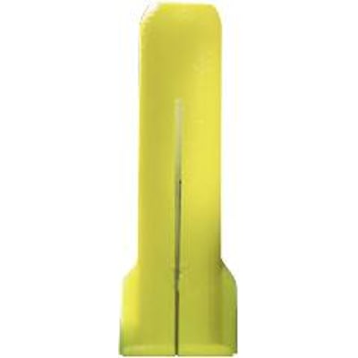 Schneider Electric TP1-100 plug i gul farve, vist som et enkelt stykke med en længde på 22mm og en bredde på 5,5mm.