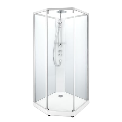 Contura Shower Showerama 10-5 comfort brusekabine, 90x90 cm, med aluminiumsprofiler og frostet glas samt integreret armatur.