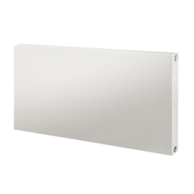 Hvid Purmo FC 21S radiator med plan front, 400x1600 mm, set fra siden med synlige monteringspunkter.