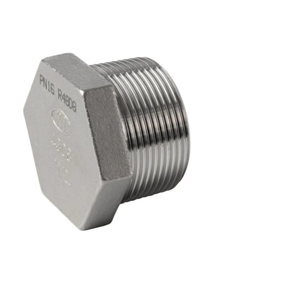 Seks-kantet proppen af AISI 316 rustfrit stål, 3/4" gevind efter ISO 228 normen, med synlig mærkning PN16 R4808.