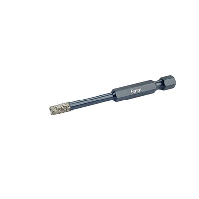 Ironside diamant-flisebor på 5 mm til tørboring med grov diamantbelagt spids og sekskantet skaft.