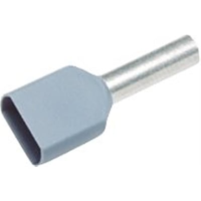 Nærbillede af Elpress isoleret twinterminalrør i grå, viser den ovale åbning og 8mm længde.