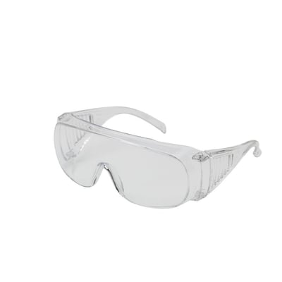 Activewear Visitor 4000 sikkerhedsbrille med klar linse, vist skråt forfra med brede, gennemsigtige brillestænger.