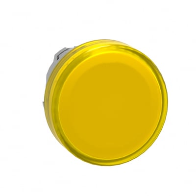 Schneider Electric ZB4/XB4 LED lampehoved med gul linse og 22mm diameter, vist på hvid baggrund.