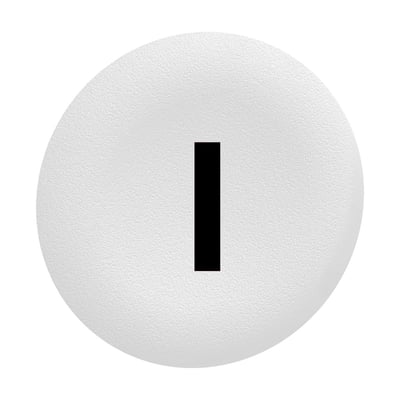 Schneider Electric løs trykflade i hvid med sort "I" symbol til Ø30 mm flush trykknaphoveder på hvid baggrund.