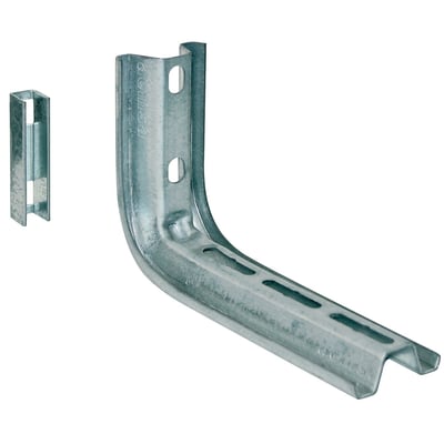 Nærbillede af Wibe Vægkonsol Omega SO-200 Zinc+ og dens tilhørende afstiver på hvid baggrund.